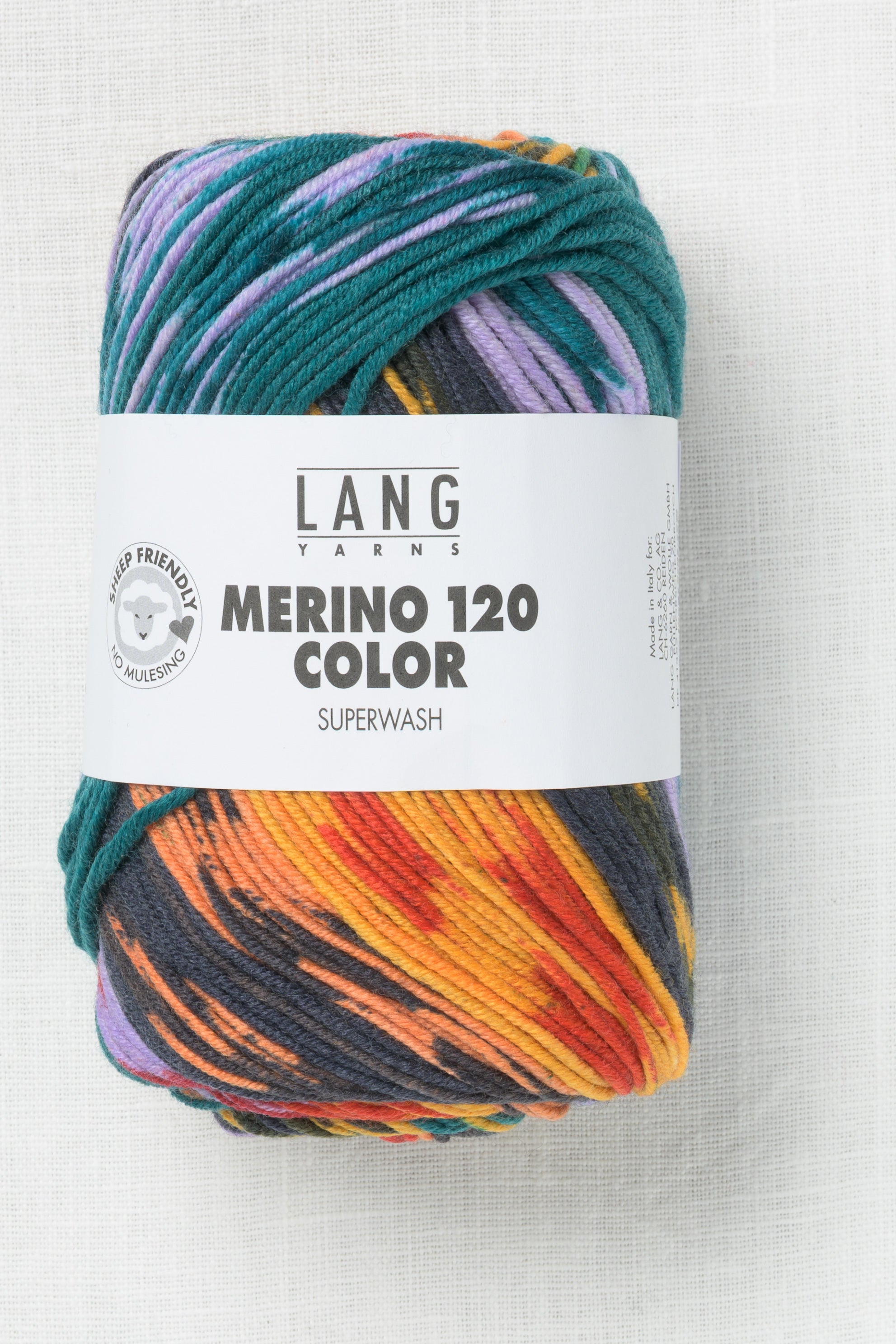 mineoLANGEラング Lang Yarns Merino 120 Color 4 Yellow Orange Petrol Lilac – Wool