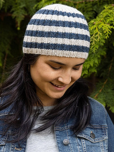 Striped Ribbed Beanie by Churchmouse Yarns and Teas – Wool  display picture 1