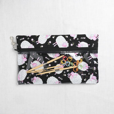 Knitty Ditty Bags, Large Clear Ditty Notion Bag, Black Sheep Print