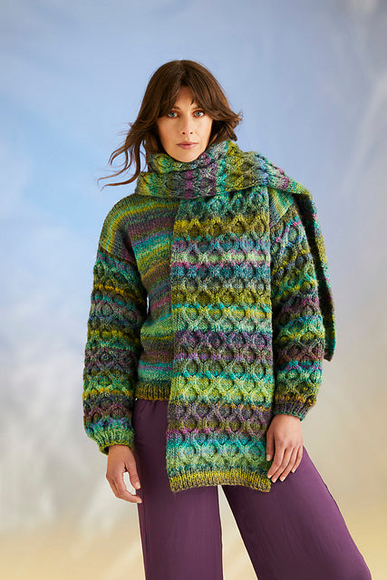 10706 Kelp Sleeve Sweater & Scarf by Sirdar