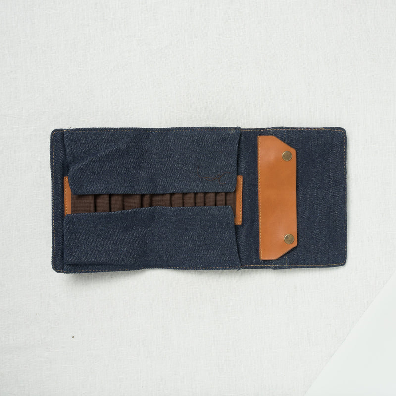 Lykke Taylor 5" Belt Closure Needle Case Denim with Camel Accent