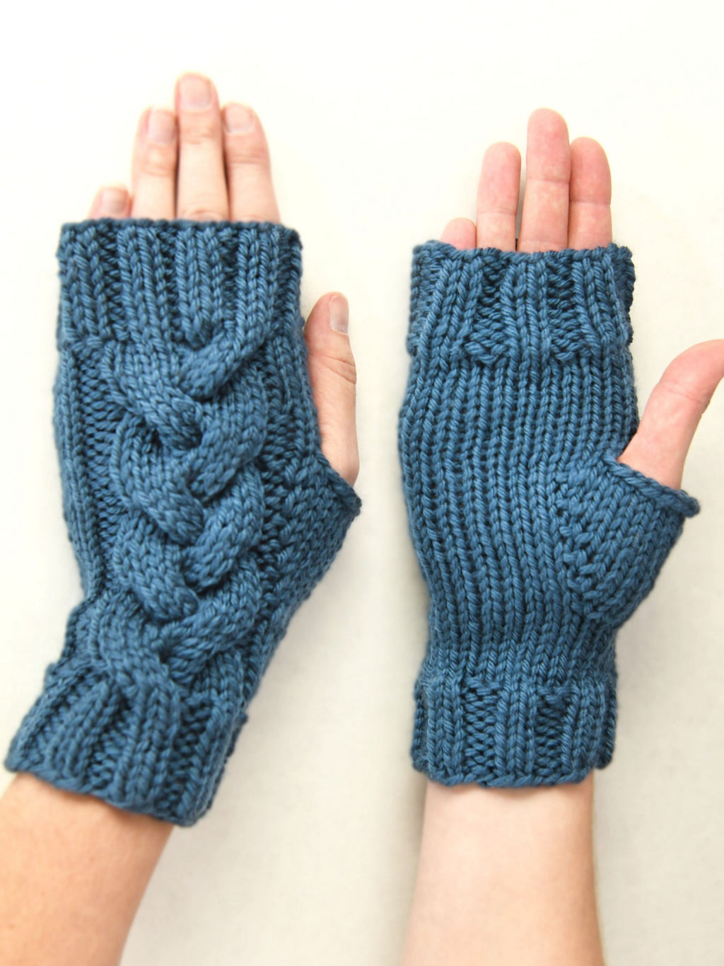 Cabled Blues Mitts by Shannon Dunbabin