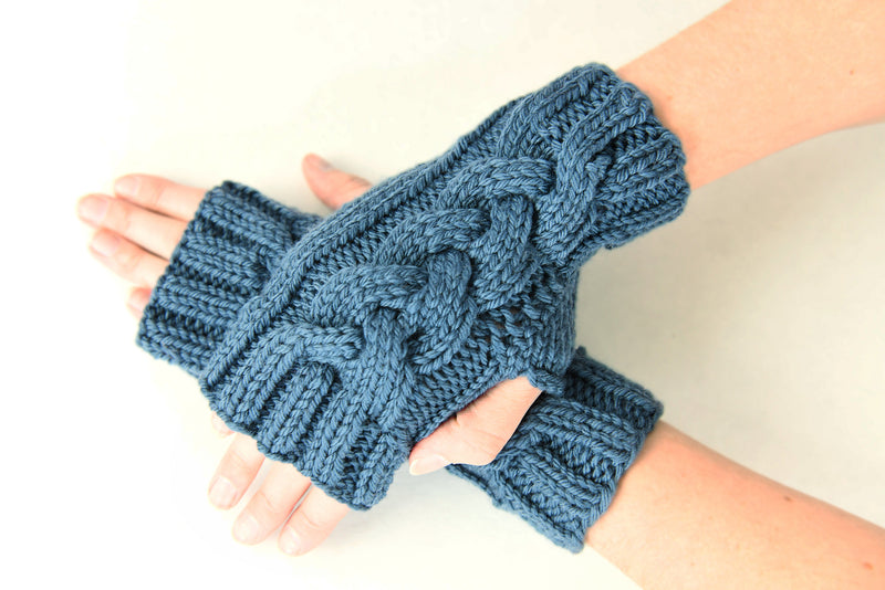 Cabled Blues Mitts by Shannon Dunbabin