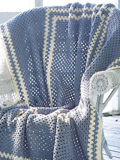 Blue Afghan (Afghan Bleu, Cobija Tipo Afgano Azul) by Bernat Design Studio