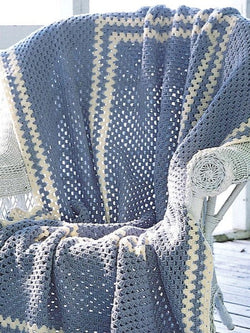 Blue Afghan (Afghan Bleu, Cobija Tipo Afgano Azul) by Bernat Design Studio