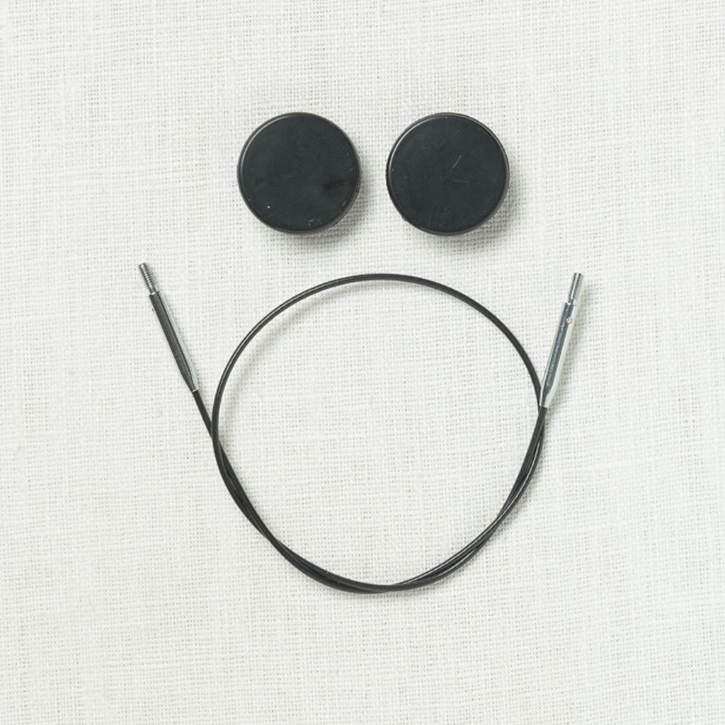 KnitPro (Knitter's Pride) Black Fixed Stainless Steel Interchangeable Cable with Silver Accents