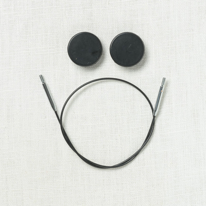 KnitPro (Knitter's Pride) Black Fixed Stainless Steel Interchangeable Cable with Silver Accents