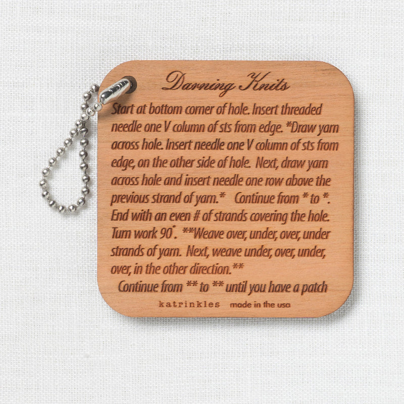 Katrinkles Wood Darning Knits Instruction Fob