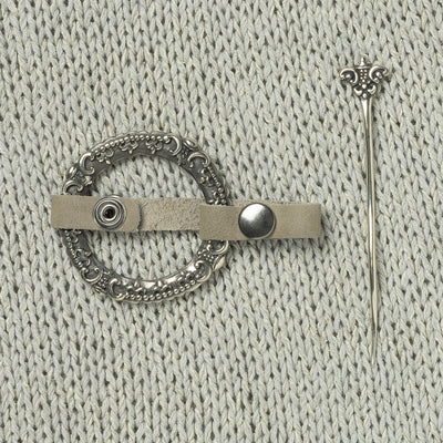 JUL Designs Fleur di Lis Shawl Cuff & Pin, Pewter w/ White Brass Hardware