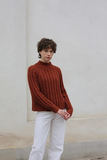 Elaine Balloon Sleeve Turtleneck Rib Knit Pullover