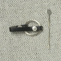 JUL Designs Midcentury Modern Circle Shawl Cuff & Pin, Black w/ White Brass Hardware