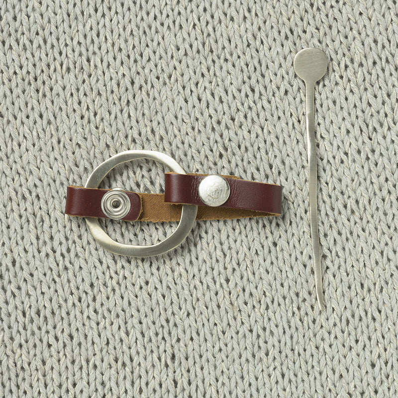 JUL Designs Midcentury Modern Circle Shawl Cuff & Pin, Espresso w/ White Brass Hardware
