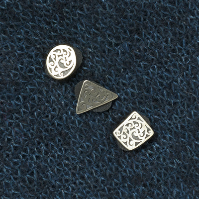 JUL Designs Modern Ornate Stud Buttons Set of 3, White Brass