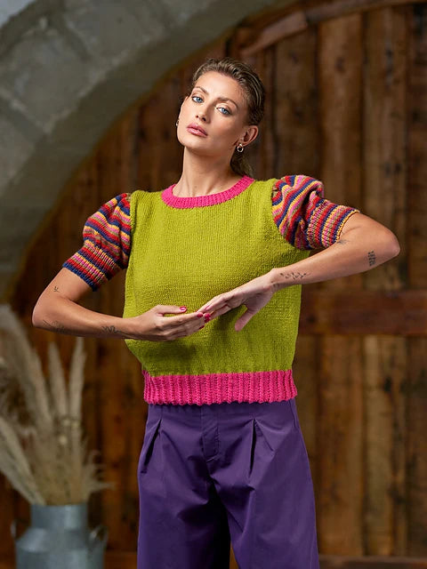 Kitty Striped Jumper with Short Puff Sleeves by Zandra Rhodes