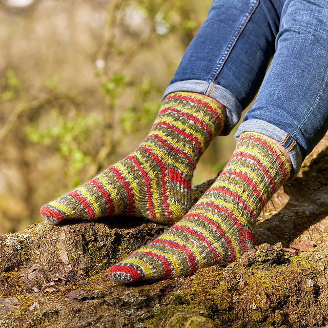 Green Woodpecker Mock Cable Socks by Winwick Mum