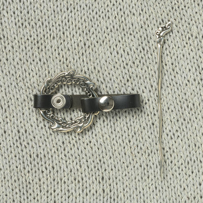 JUL Designs Waterfall Shawl Cuff & Pin, Black w/ White Brass Hardware