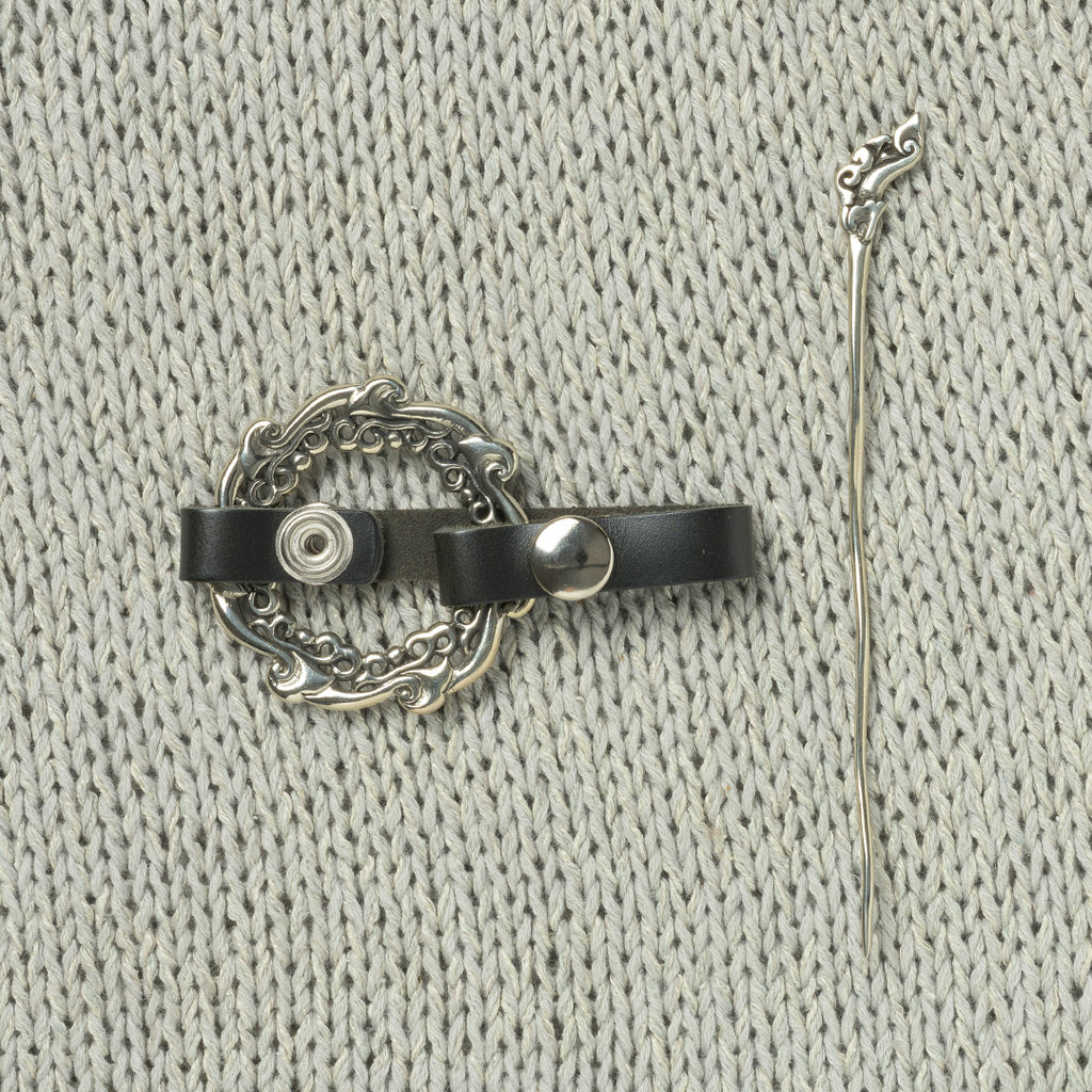 JUL Designs Waterfall Shawl Cuff & Pin, Black w/ White Brass Hardware