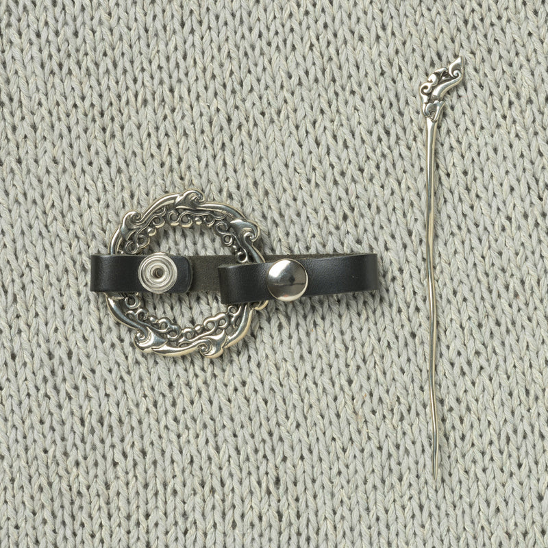 JUL Designs Waterfall Shawl Cuff & Pin, Black w/ White Brass Hardware