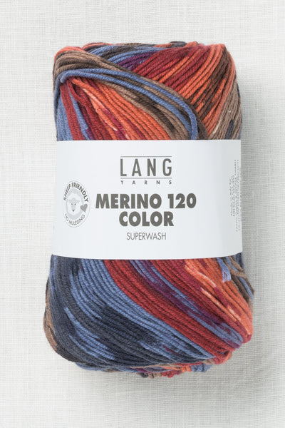 Lang Yarns Merino 120 Color 2 Blue Wine Red Brown Salmon