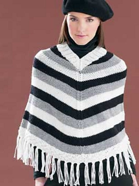 Striped V-Neck Poncho by Bernat Design Studio