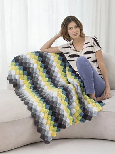 Tunisian Crochet Entrelac Throw by Lion Brand Yarn