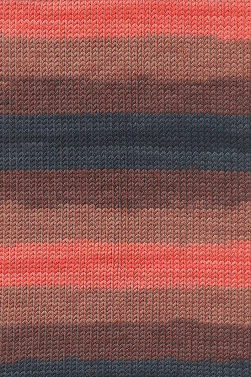 Lang Yarns Merino Plus Color 128 Salmon Blue Marine Brown swatch