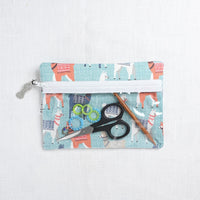 Knitty Ditty Bags, Small Clear Ditty Notion Bag, Blue Alpaca Print