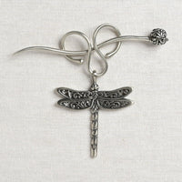 JUL Designs Dragonfly Charm Lock Shawl Pin, White Brass