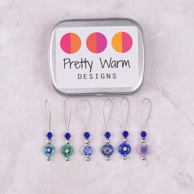 Pretty Warm Designs Blue Millefiori Stitch Markers, 6 ct.