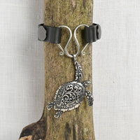 JUL Designs Sea Turtle Serpentine Single Wrap Charm Lock Cuff, Black w/ White Brass Hardware