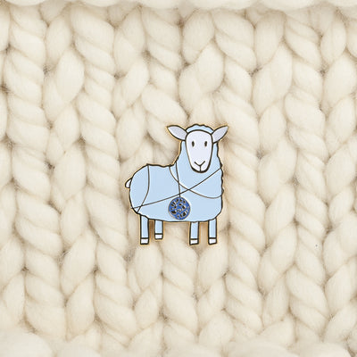 Quince Tangled Sheep Enamel Pin, Blue