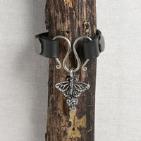 JUL Designs Monarch Butterfly Serpentine Single Wrap Charm Lock Cuff, Black w/ White Brass Hardware