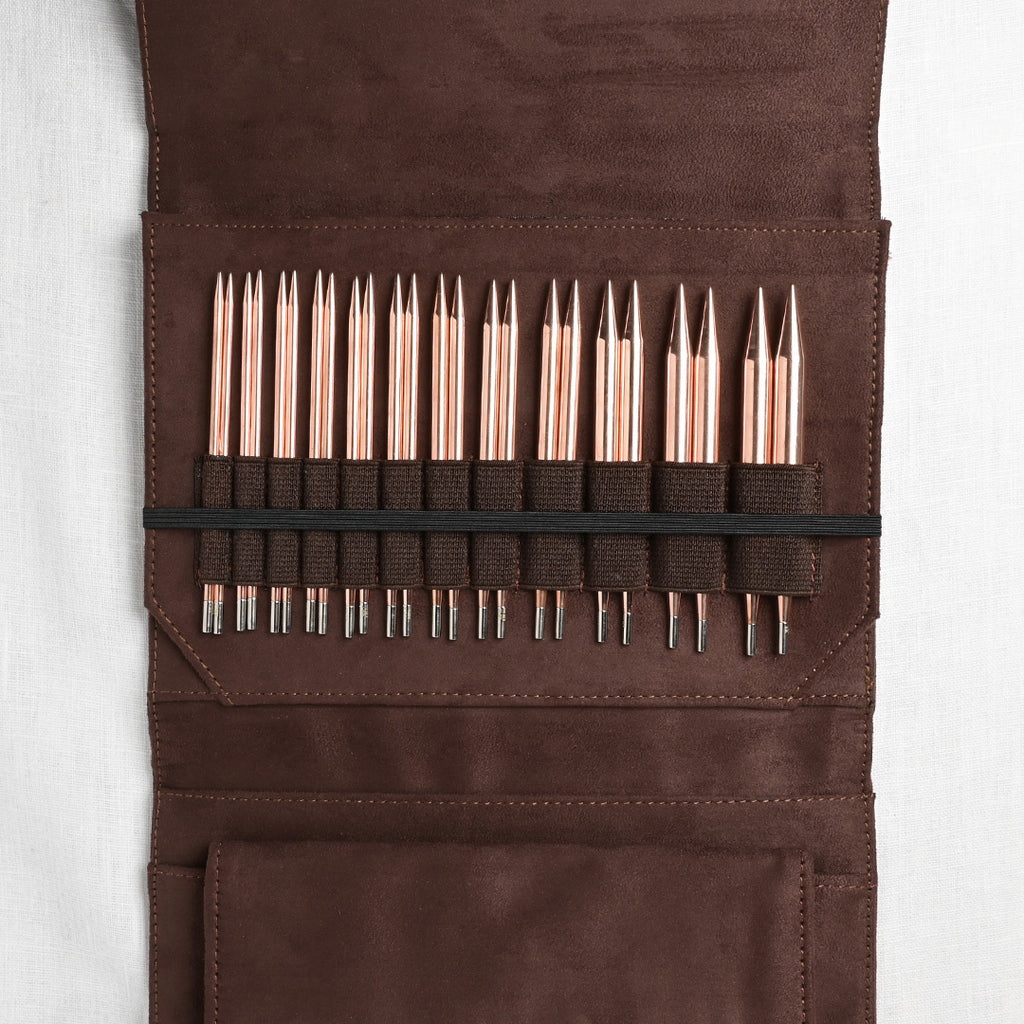 Lykke Cypra Copper 5" Interchangeable Circular Needle Set, Brown Vegan Suede Case