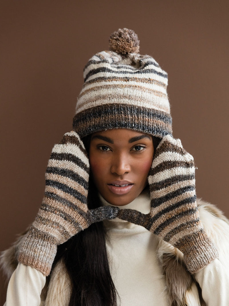 Striped Slouch Hat and Mittens