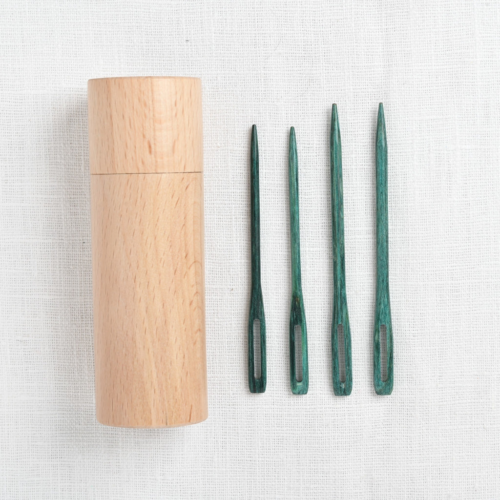 The Mindful Collection Teal Wooden Darning Needles in Beech Wood Container  - Dream Weaver Yarns LLC