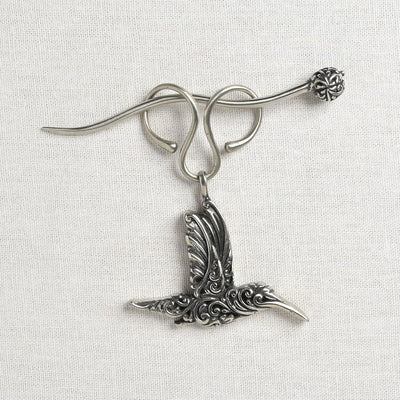 JUL Designs Hummingbird Charm Lock Shawl Pin, White Brass