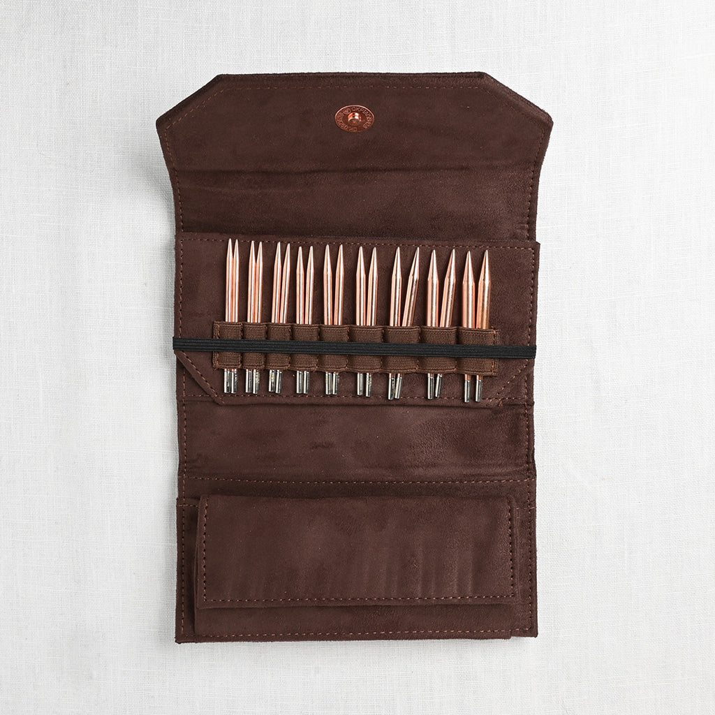 Lykke Cypra Copper 3.5" Interchangeable Circular Needle Set, Brown Vegan Suede Case
