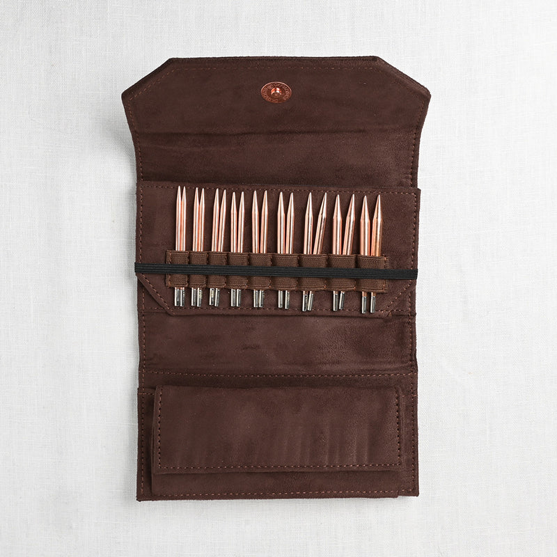Lykke Cypra Copper 3.5" Interchangeable Circular Needle Set, Brown Vegan Suede Case