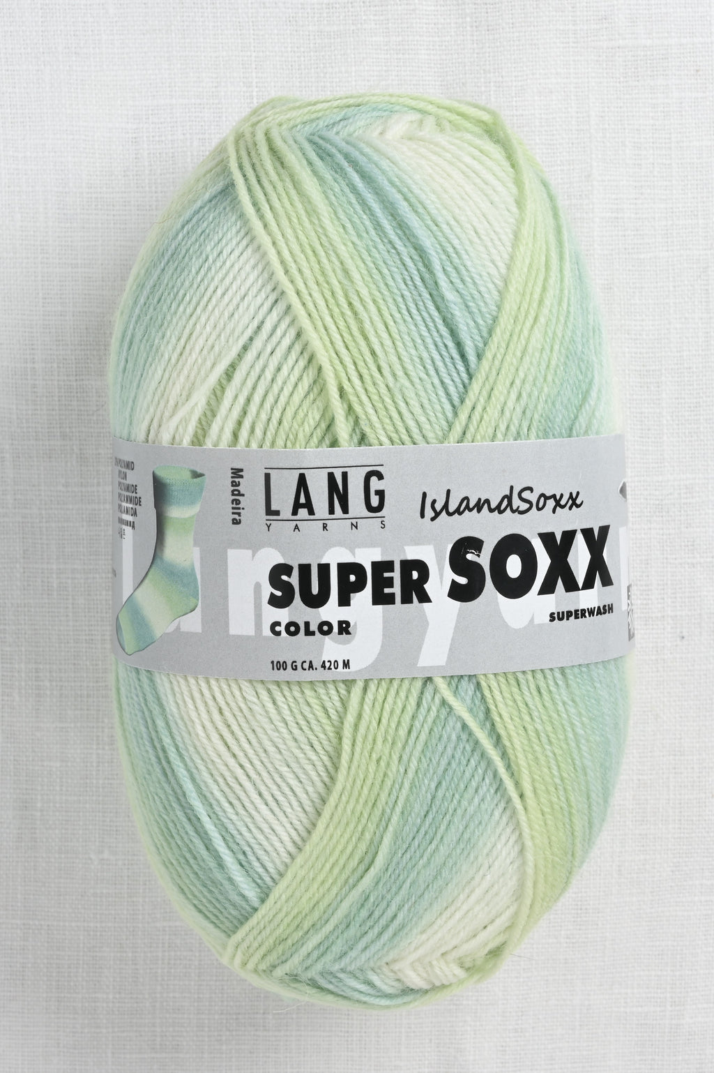 lang yarns super soxx color 266 madeira